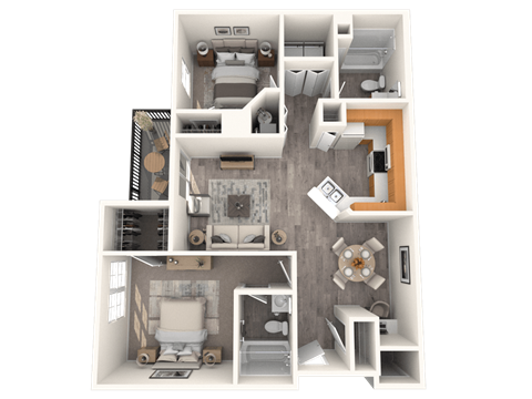 Country Ranch two bedroom two bathroom garden floorplan